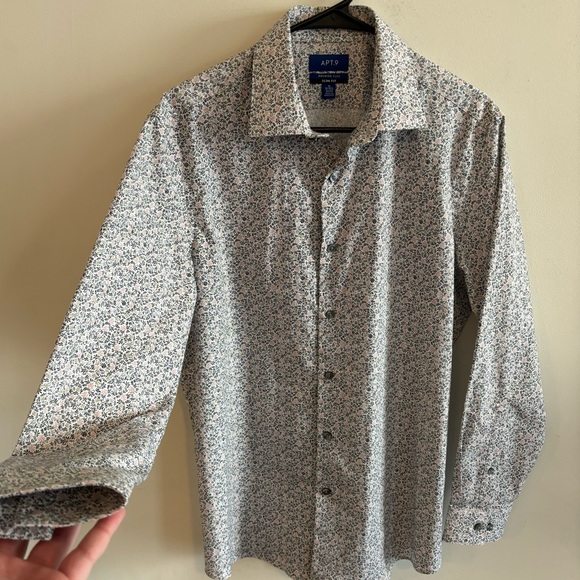 Apt 9 Premier Flex Slim Fit Long Sleeve Dress Shirt Multi Leaf Print 15” Medium - Picture 4 of 9